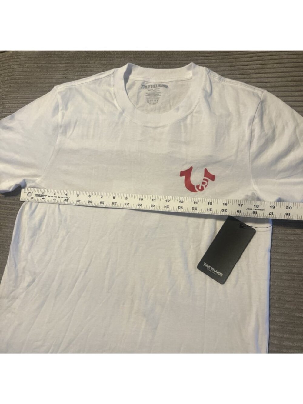 True Religion Gray Logo Pocket Crew Neck Short Sleeve Men's T-Shirt Small White - Picture 4 of 8